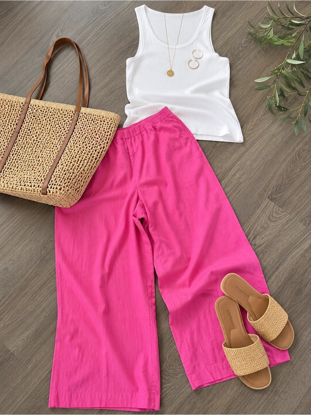 Chico’s Linen Blend Wide Leg Crop Pants Pink Pull On Cropped Trousers 3.5